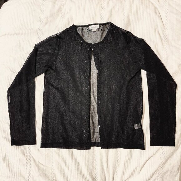 Vintage Whimsygoth Sheer Beaded Sequin Cardigan Black - Picture 2 of 14